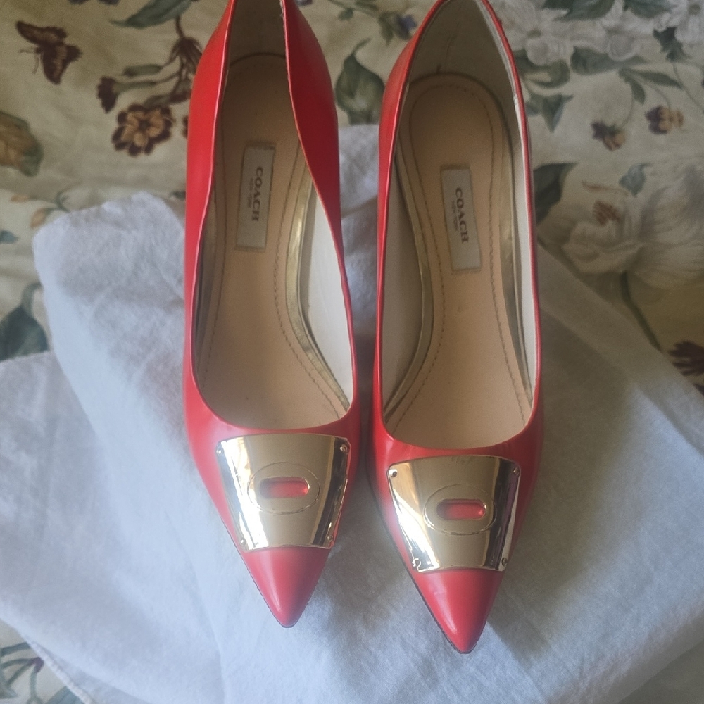 COACH Women's Red Heels with Silver Detail